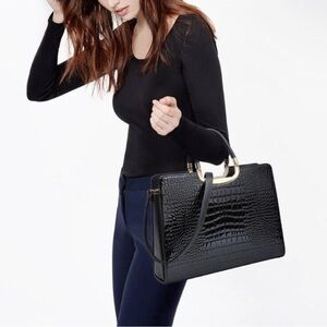 Elegant Black Crocodile-Embossed Handbag